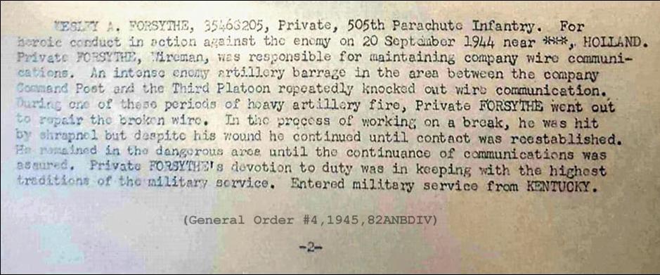 Bronze Star Citation 1944.